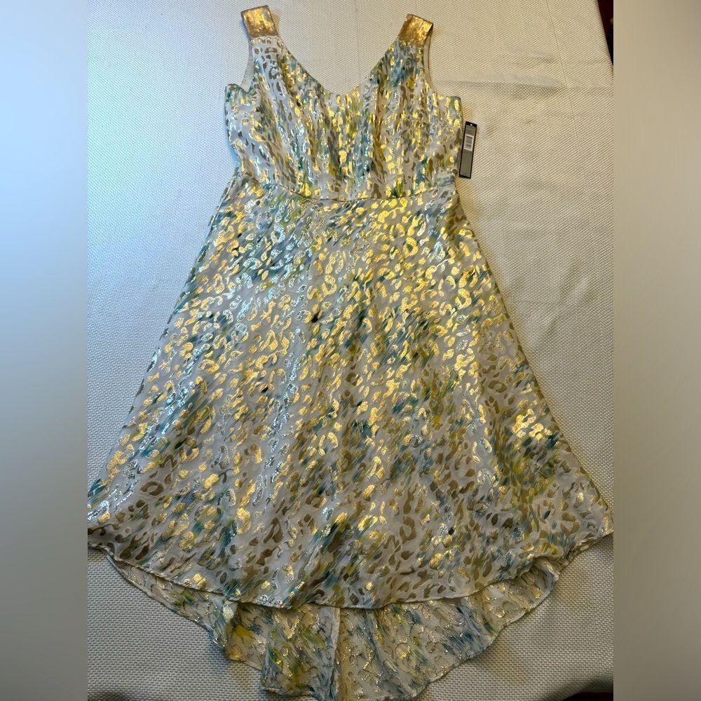 ahari Arthur S. Levine Betsy Dress Metallic Silk Blend High Low Hem Size 10 NWT